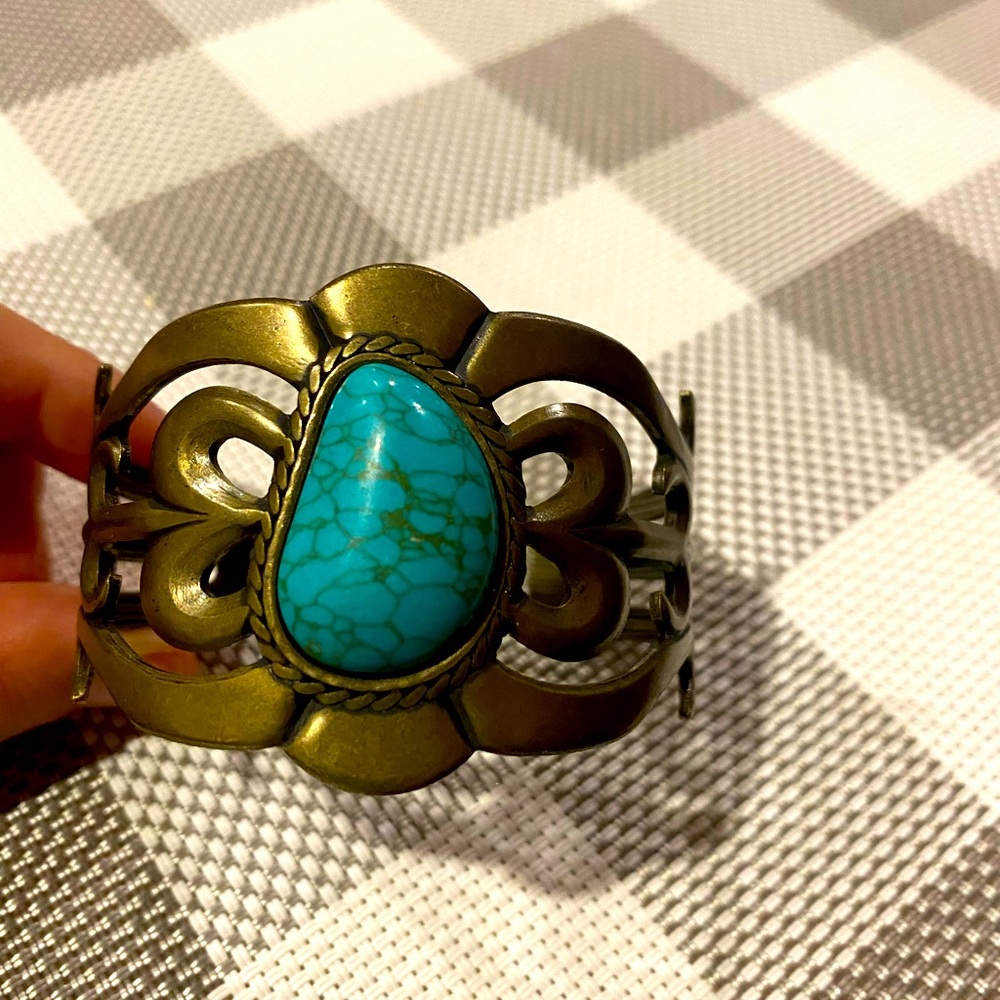Big bold bronze gold faux turquoise cuff